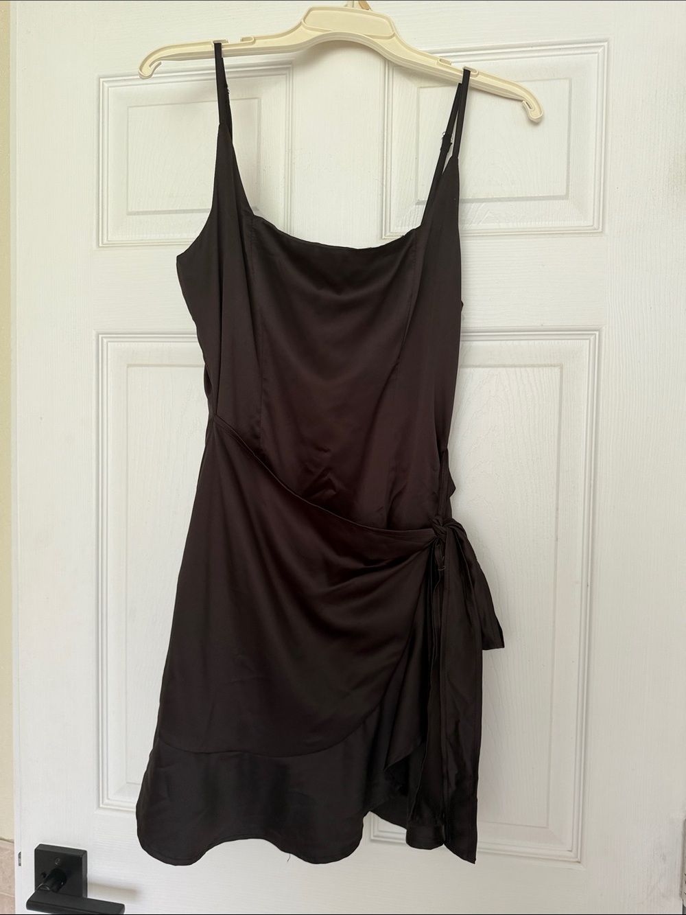 Princess Polly Black Satin Mini Slip Dress with Side Tie